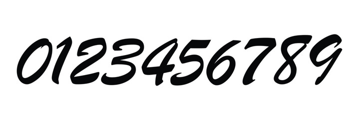 Set of brush stroke, marker textured numbers. numbers 1, 2, 3, 4, 5, 6, 7, 8, 9, 0. stylish hand draw brush painted numbers set. bold brush drawn grunge. dirty texture vector. rough brush strokes. 