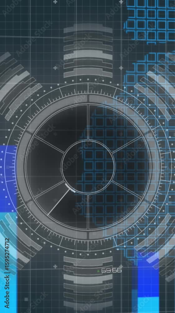 Poster animation of arc reactor and multiple graphs, database and squares forming map