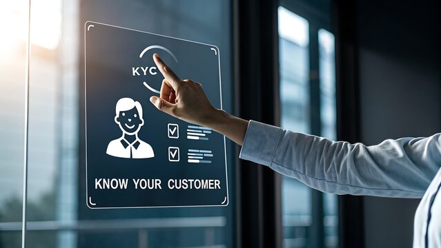 Financial professional interacts with a digital interface for know your customer onboarding and verification processes - Powered by Adobe