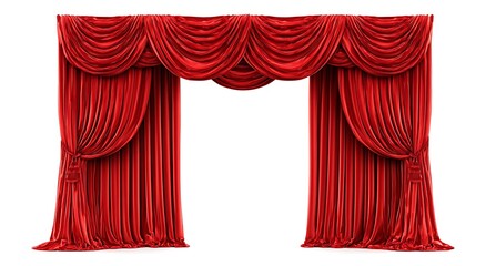 Red velvet curtains isolated on white background