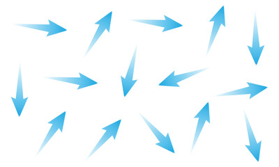 Air flow. Set of blue arrows showing direction of air movement. Wind direction arrows. Blue cold fresh stream from the conditioner. Vector illustration isolated on white background.  EPS 10 .