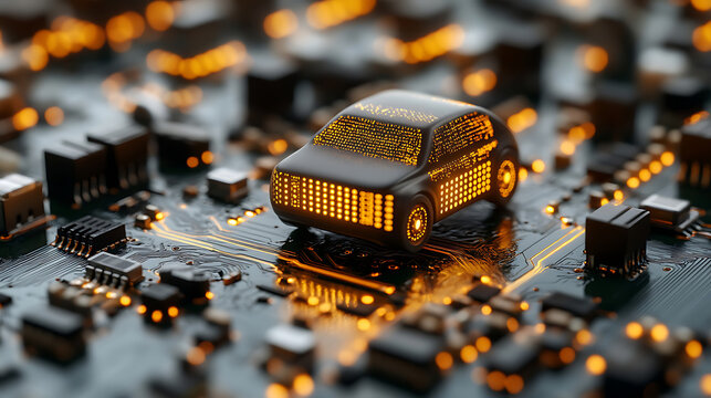 Autonomous Vehicle on Circuit Board The Future of Driving - Powered by Adobe