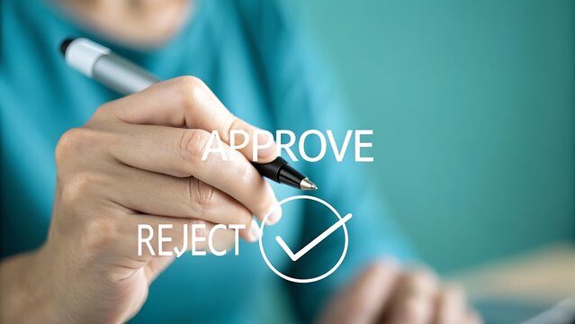 Person making a decision by approving or rejecting with a checkmark symbolizing choice and confirmation