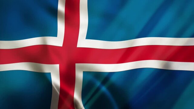 Realistically waving Iceland national flag in gentle breeze with soft fabric drape motion graphics