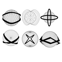  Abstract Geometric Spheres black and white icons set