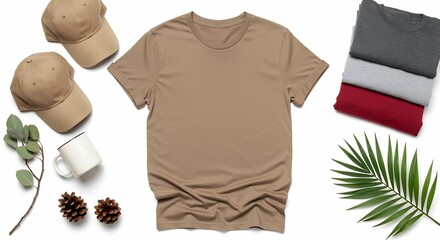 Beige T-Shirt Mockup with Accessories