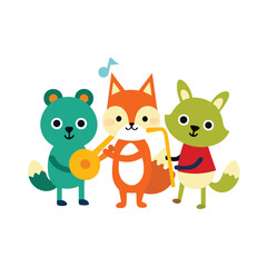 Fototapeta premium Cute Animals Playing Instruments Clipart