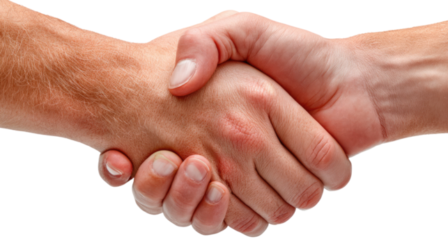 Handshake of Agreement: A close-up shot captures a firm handshake between two hands, symbolizing agreement, cooperation, and professional relations.
