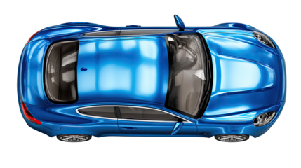 Blue Car Aerial View: A sleek, blue automobile, captured from a high-angle perspective, radiates modernity, presenting a visual symphony of lines and design that excites and captivates