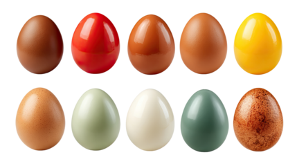 Colorful Egg Collection: A vivid assortment of ten eggs in a spectrum of hues. perfect for themes around food and cooking!