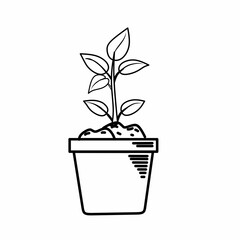 Pot plant outline icon with linear style . Plant in pot simple line vector icon for mobile concept and web design. Single potter plan.