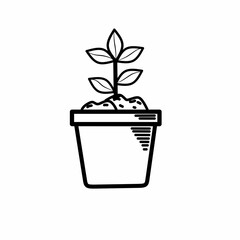 Pot plant outline icon with linear style . Plant in pot simple line vector icon for mobile concept and web design. Single potter plan.