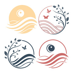 Abstract nature inspired circular emblems vector