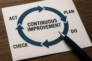 Continuous improvement pdca cycle diagram with pen