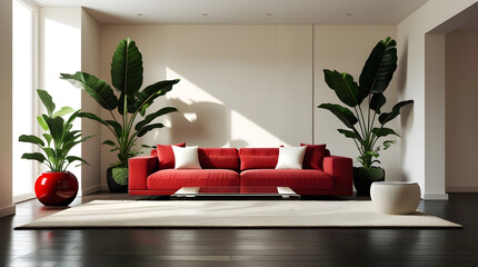 luxurious living room interior design, with indoor plants 