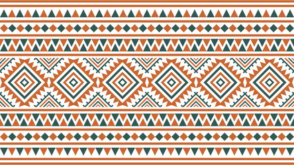 Ethnic seamless tribal pattern in orange, green, Mexican, Aztec and Mayan styles. Vector background. Ethnic geometric print wallpaper.