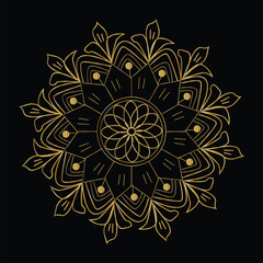 Intricate golden mandala design on a black background