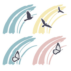 Birds butterflies pastel arcs abstract animal