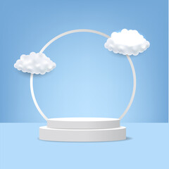 Podium With Blue Background And Clouds