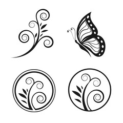Black decorative swirls and butterfly wing elements white flourish