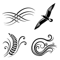 Black flourishes and flying bird ornamental swirls