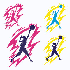Athletic figures with lightning bolt accents basketball
