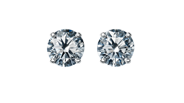 realistic diamond earrings mockup, top view with a stud, isolated on transparent background