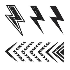 Black lightning bolts and chevron arrows symbol graphic