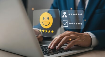 Futuristic AI concept with glowing blue circle in hand. Modern technology symbols for artificial intelligence. Professional office setting with digital innovation.