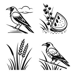 Bird and Fruit Icons crow magpie
