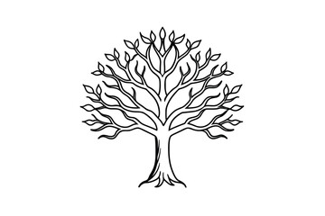 Obraz premium Elegant Tree Silhouette with Leaves a minimalist line drawing ideal for logos branding nature themed designs or as a simple botanical illustration on a white