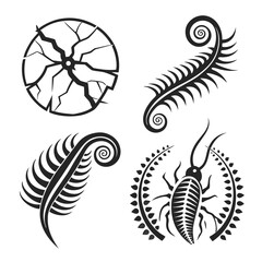 Black abstract icons with insect and plant elements