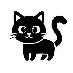Obraz premium Playful Silhouette of a Curious Cat: A charming cartoon cat in black silhouette poses with an inquisitive gaze, epitomizing the endearing nature of domestic companions.