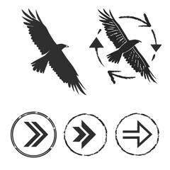 Black eagle and arrow icons bird flight