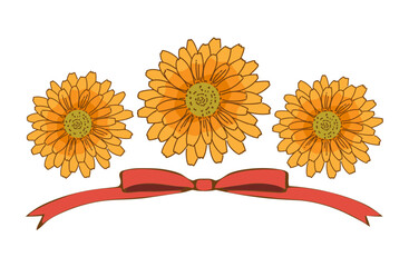 マリーゴールド(キンセンカ)とリボンのイラスト