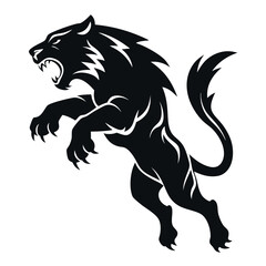 Tiger Leaping Forward with Claws Extended Vector Silhouette on White Background

