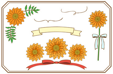 マリーゴールド(キンセンカ)の手描きイラスト。カード用パーツセット