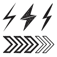 Black lightning bolts and chevron arrows symbol graphic