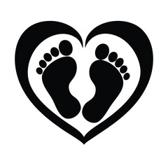 Baby Feet Heart Silhouette Vector Icon on White Background


