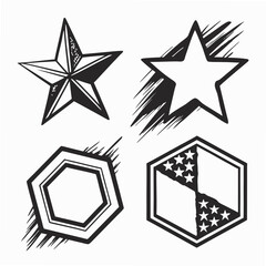 Obraz premium Bold graphic stars and shield emblems black