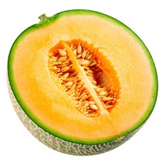 Half Cut Cantaloupe with Seeds Inside, Transparent Background