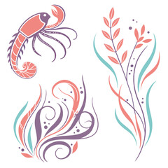 Coral purple teal abstract floral elements vector