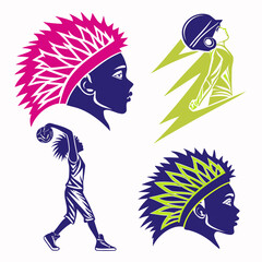 Dynamic sports icons with sharp brush strokes people