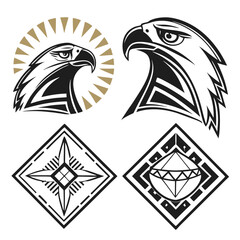 Eagle heads and geometric emblems hawk bird