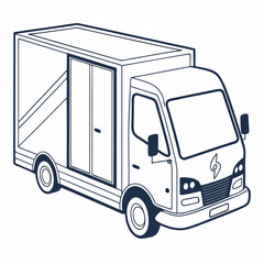 Fototapeta premium Electric cargo truck with lightning bolt logo electric truck cargo van