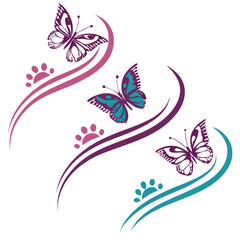 Elegant Butterflies With Paw Prints And Swirls butterfly decorative