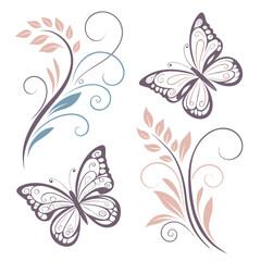 Delicate butterflies and floral swirls butterfly decorative