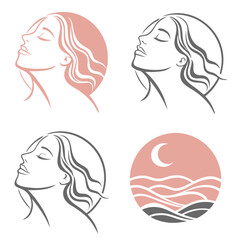 Elegant female profiles and serene landscape woman face