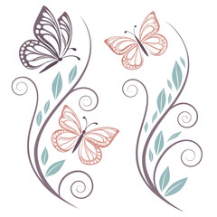 Delicate floral butterfly swirls nature