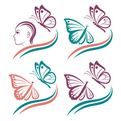 Elegant profile with butterflies and flowing lines butterfly woman